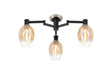 Adamson Swing Arm Flush Ceiling 3 x E14 Satin Nickel/Satin Black/Amber Fade Wine Glass Glass
