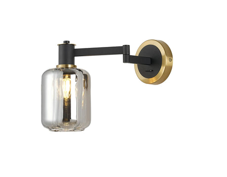 Adamson Adjustable Swing Arm Wall x 1 x E14 Brass/Satin Black/Smoke Striped Cylinder Glass