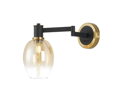 Adamson Adjustable Swing Arm Wall x 1 x E14 Brass/Satin Black/Amber Fade Wine Glass Glass