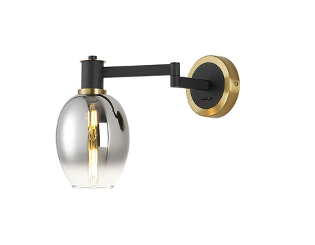 Adamson Adjustable Swing Arm Wall x 1 x E14 Brass/Satin Black/Smoke Fade Wine Glass Glass
