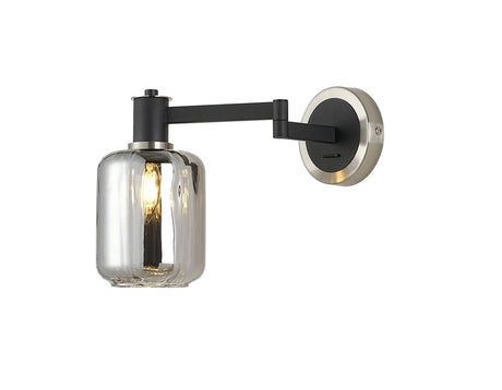 Adamson Adjustable Swing Arm Wall x 1 x E14 Satin Nickel/Satin Black/Smoke Striped Cylinder Glass