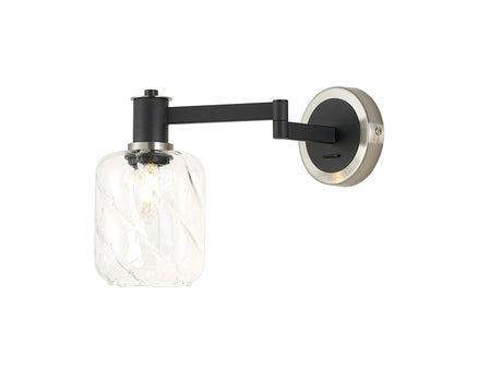 Adamson Adjustable Swing Arm Wall x 1 x E14 Satin Nickel/Satin Black/Clear Twisted Cylinder Glass