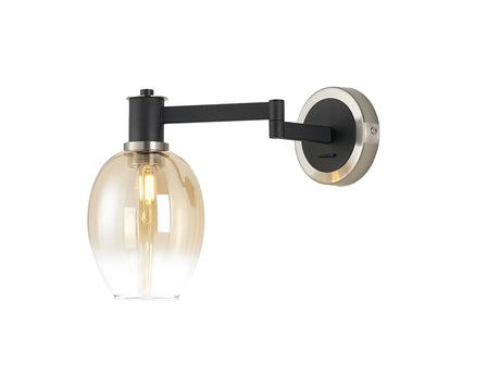 Adamson Adjustable Swing Arm Wall x 1 x E14 Satin Nickel/Satin Black/Amber Fade Wine Glass Glass