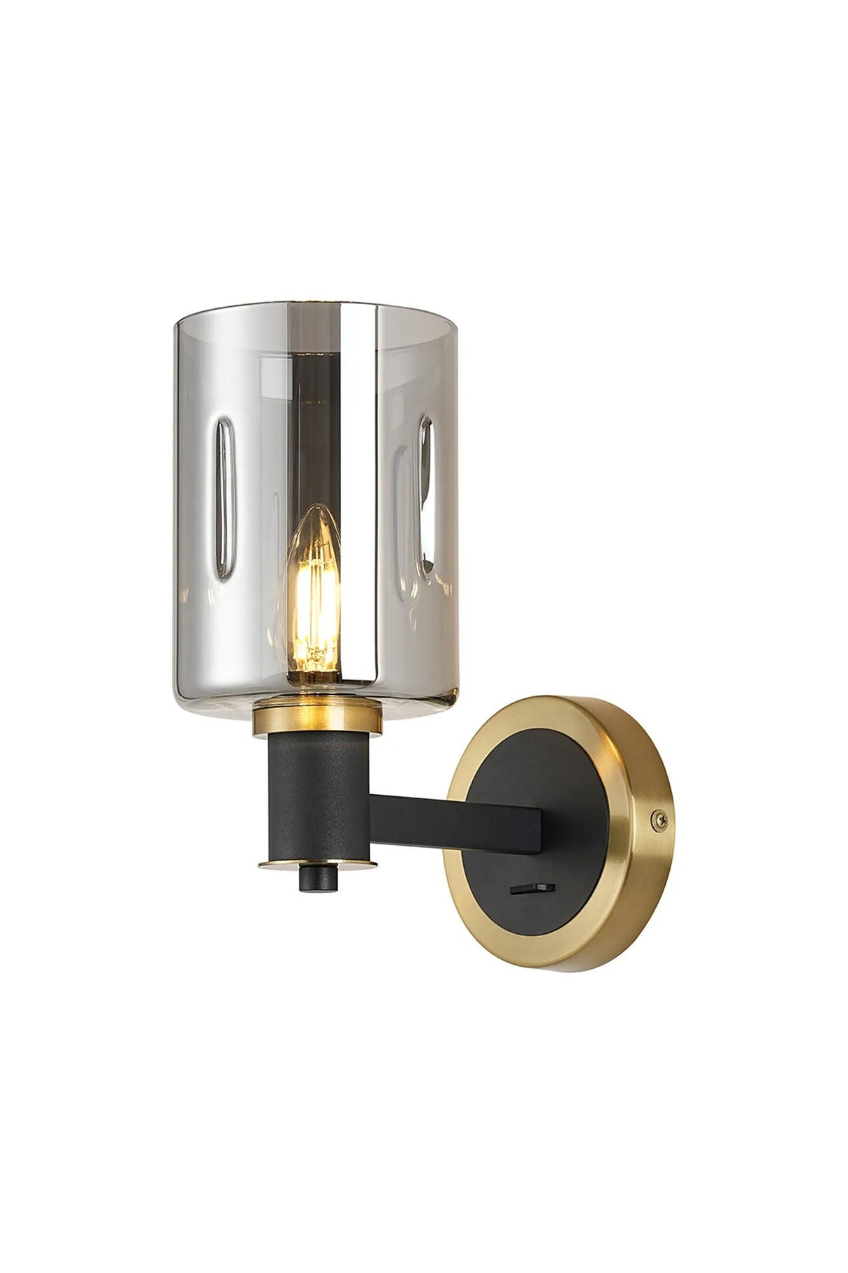 Adamson Wall x 1 x E14 Brass/Satin Black/Smoke Uniform Dimple Cylinder Glass