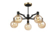 Adamson Swing Arm Semi Ceiling 5 x E14 Brass/Satin Black/Amber Plated Round Segment Glass