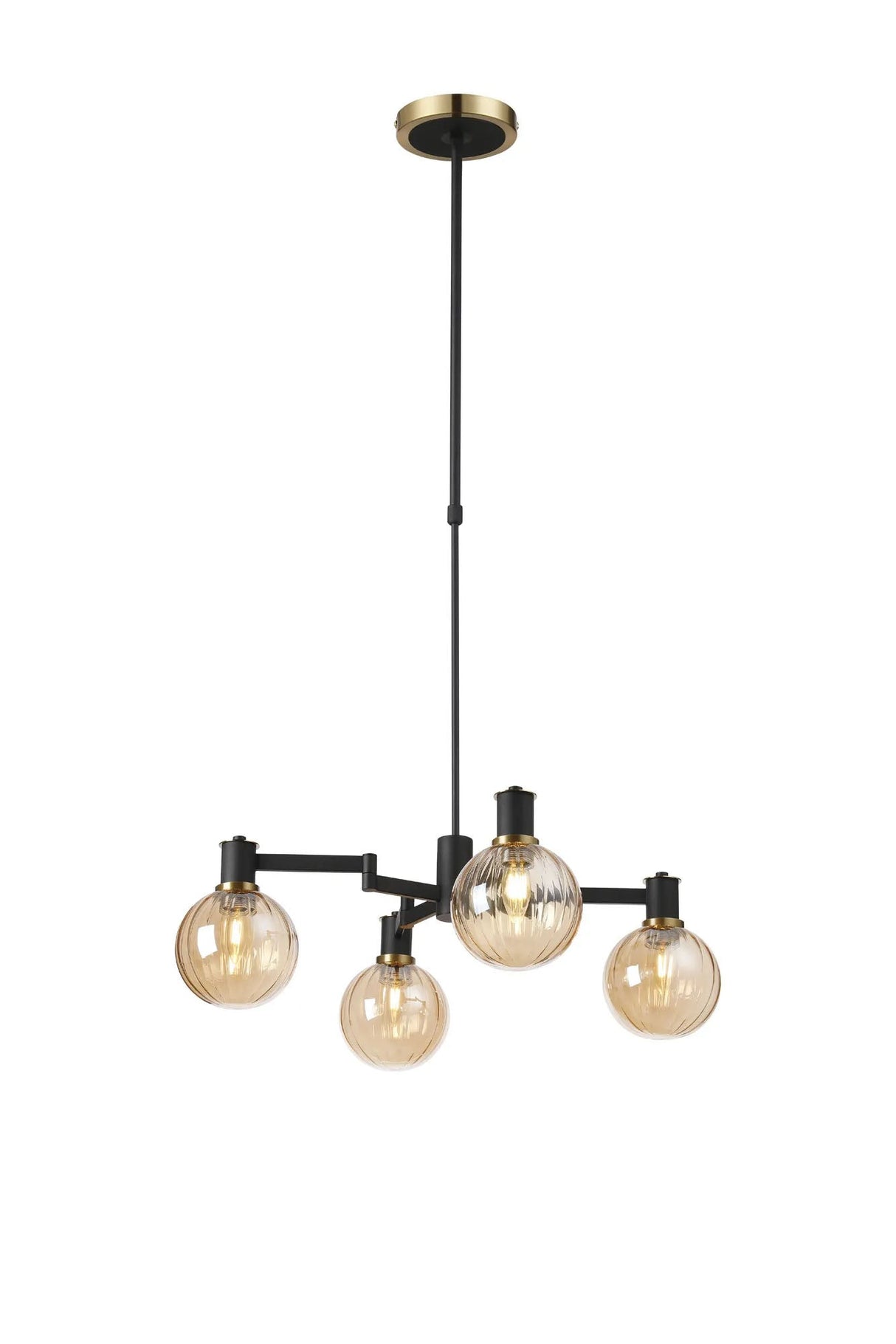 Adamson Swing Arm Telescopic Pendant 4 x E14 Brass/Satin Black/Amber Plated Round Segment Glass