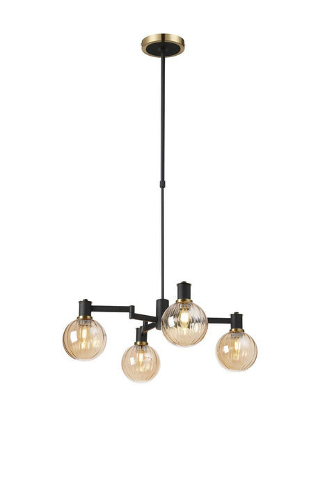 Adamson Swing Arm Telescopic Pendant 4 x E14 Brass/Satin Black/Amber Plated Round Segment Glass