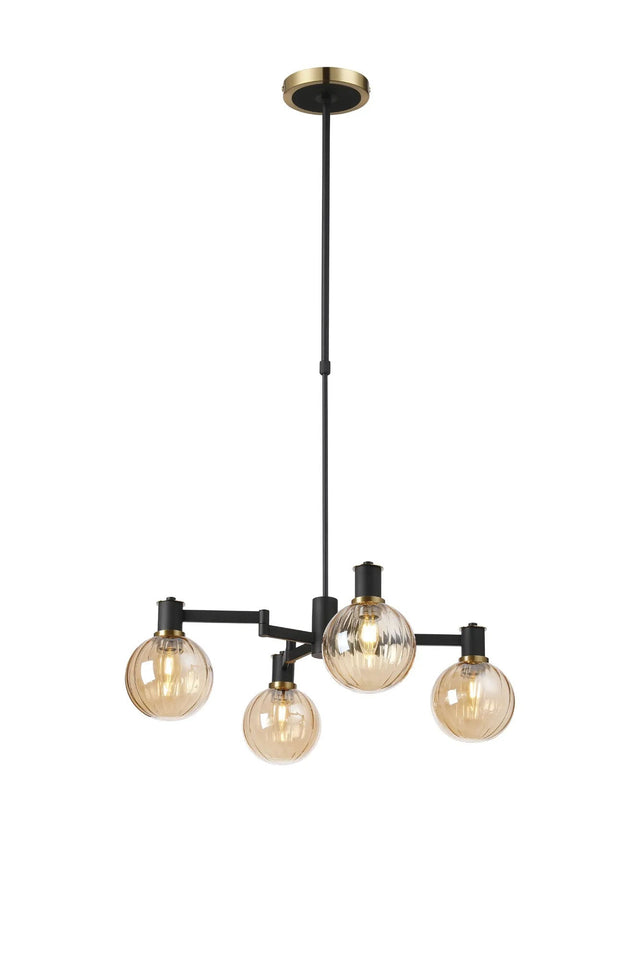 Adamson Swing Arm Telescopic Pendant 4 x E14 Brass/Satin Black/Amber Plated Round Segment Glass