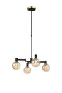 Adamson Swing Arm Telescopic Pendant 4 x E14 Brass/Satin Black/Amber Plated Round Segment Glass