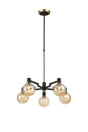 Adamson Swing Arm Telescopic Pendant 5 x E14 Brass/Satin Black/Amber Plated Round Segment Glass