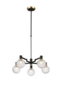Adamson Swing Arm Telescopic Pendant 5 x E14 Brass/Satin Black/Clear Round Textured Diamond Pattern Glass