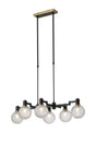 Adamson Swing Arm Telescopic Linear Pendant 6 x E14 Brass/Satin Black/Clear Round Textured Diamond Pattern Glass