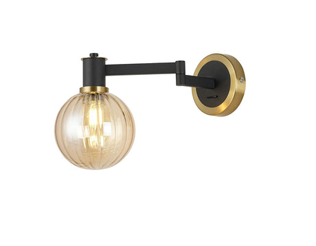 Adamson Adjustable Swing Arm Wall x 1 x E14 Brass/Satin Black/Amber Plated Round Segment Glass