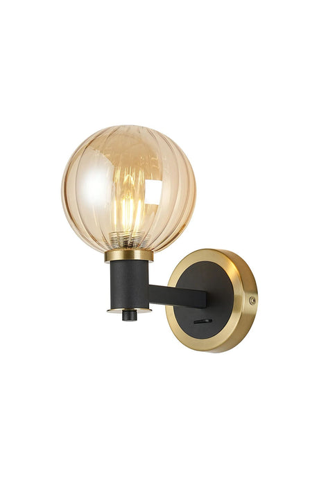 Adamson Wall x 1 x E14 Brass/Satin Black/Amber Plated Round Segment Glass