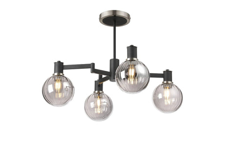 Adamson Swing Arm Semi Ceiling 4 x E14 Satin Nickel/Satin Black/Smoke Plated Round Segment Glass