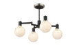 Adamson Swing Arm Semi Ceiling 4 x E14 Satin Nickel/Satin Black/White Round Speckled Glass