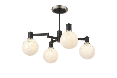 Adamson Swing Arm Semi Ceiling 4 x E14 Satin Nickel/Satin Black/White Round Speckled Glass