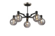 Adamson Swing Arm Semi Ceiling 5 x E14 Satin Nickel/Satin Black/Smoke Plated Round Segment Glass