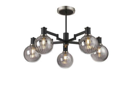 Adamson Swing Arm Semi Ceiling 5 x E14 Satin Nickel/Satin Black/Smoke Plated Round Segment Glass