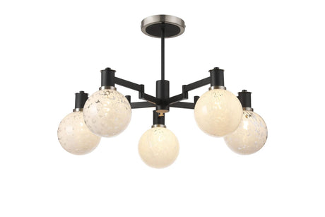 Adamson Swing Arm Semi Ceiling 5 x E14 Satin Nickel/Satin Black/White Round Speckled Glass