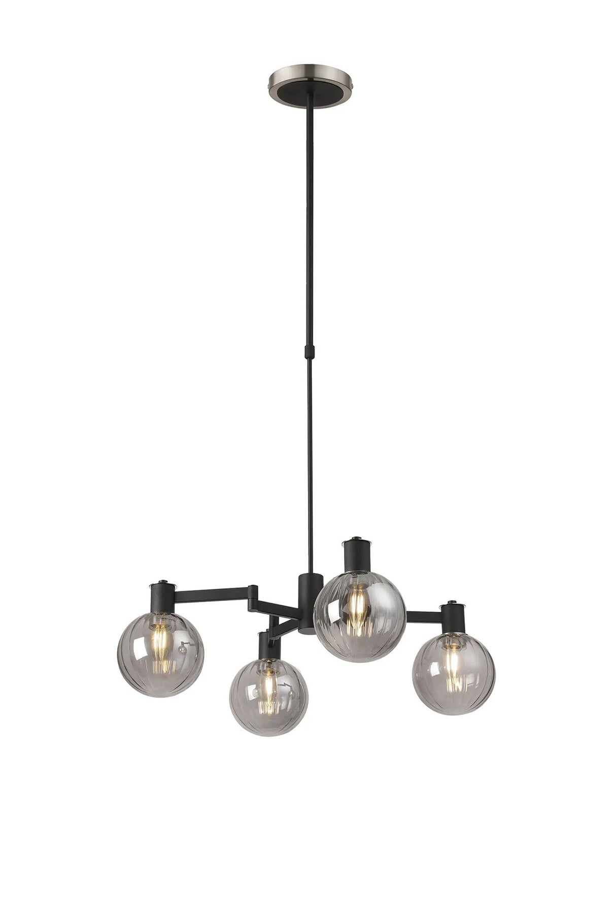 Adamson Swing Arm Telescopic Pendant 4 x E14 Satin Nickel/Satin Black/Smoke Plated Round Segment Glass