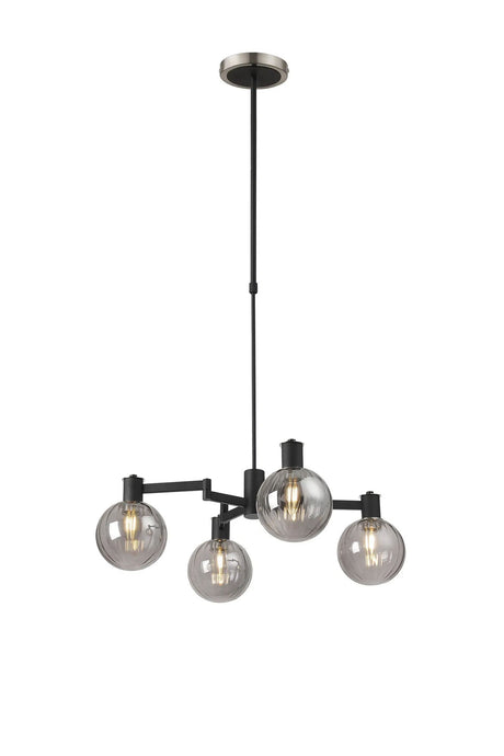 Adamson Swing Arm Telescopic Pendant 4 x E14 Satin Nickel/Satin Black/Smoke Plated Round Segment Glass