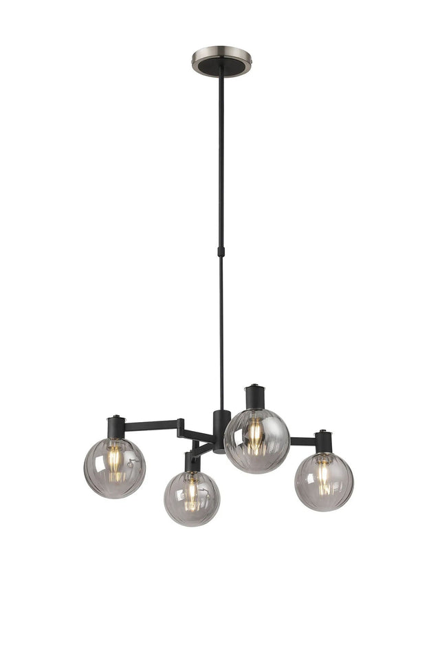 Adamson Swing Arm Telescopic Pendant 4 x E14 Satin Nickel/Satin Black/Smoke Plated Round Segment Glass
