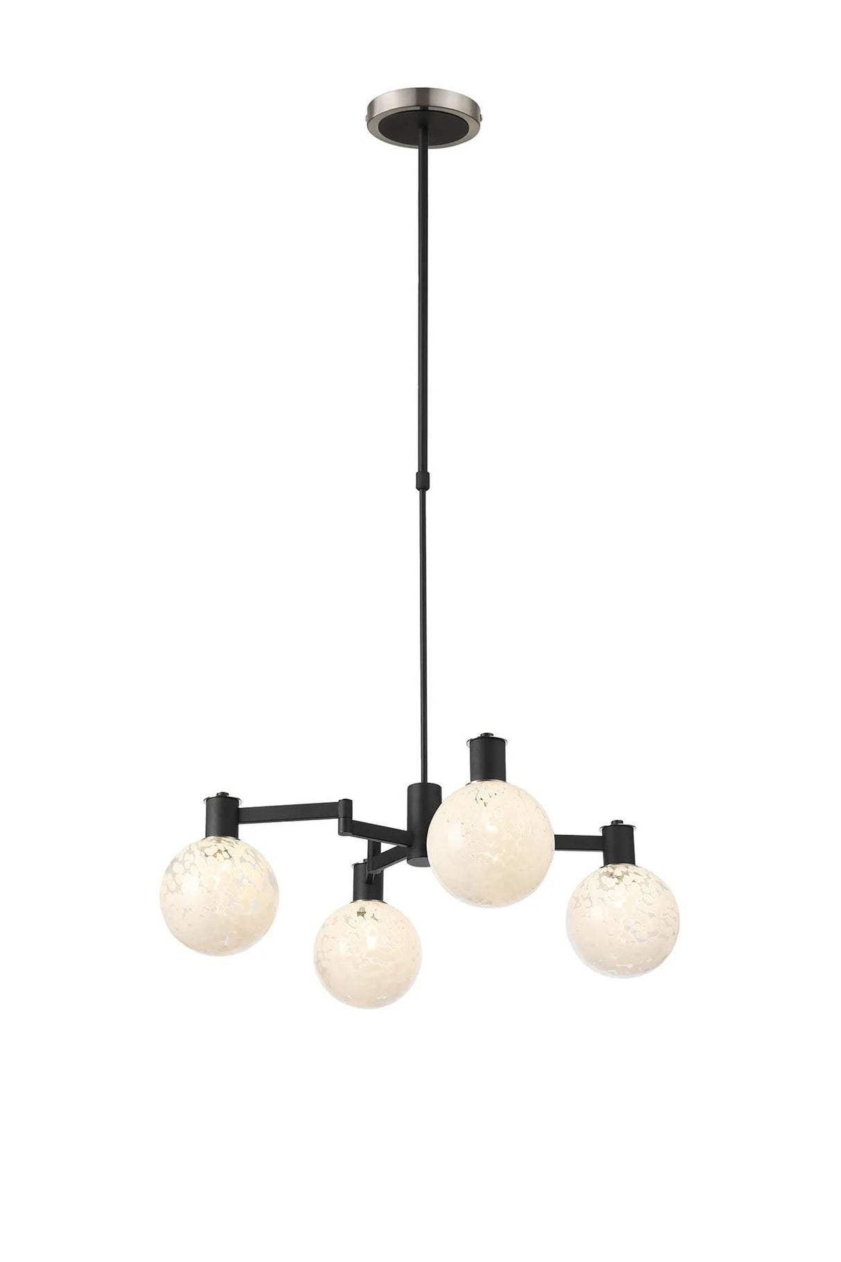 Adamson Swing Arm Telescopic Pendant 4 x E14 Satin Nickel/Satin Black/White Round Speckled Glass