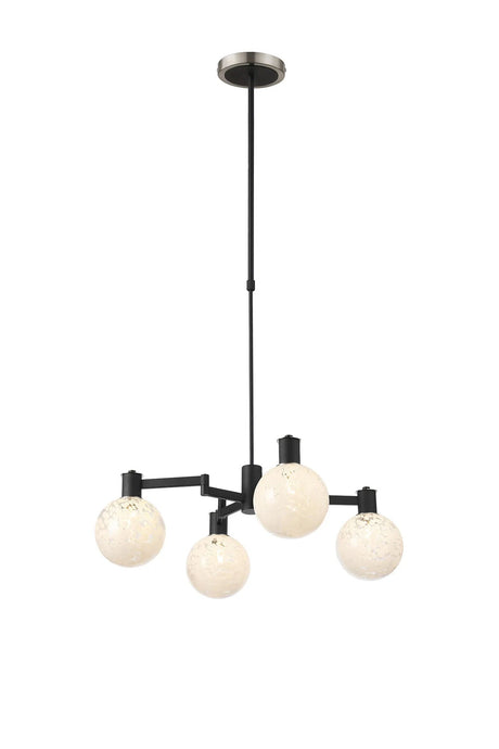 Adamson Swing Arm Telescopic Pendant 4 x E14 Satin Nickel/Satin Black/White Round Speckled Glass