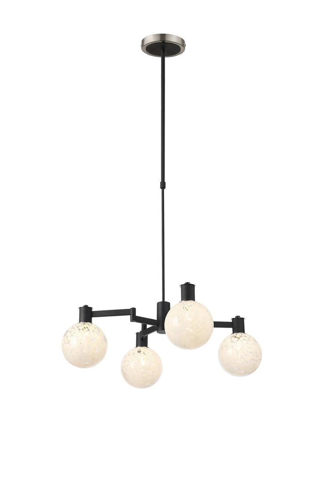 Adamson Swing Arm Telescopic Pendant 4 x E14 Satin Nickel/Satin Black/White Round Speckled Glass
