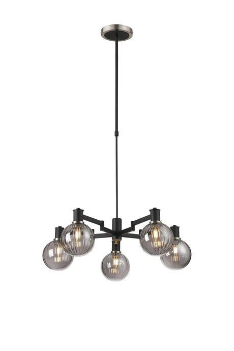 Adamson Swing Arm Telescopic Pendant 5 x E14 Satin Nickel/Satin Black/Smoke Plated Round Segment Glass