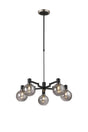 Adamson Swing Arm Telescopic Pendant 5 x E14 Satin Nickel/Satin Black/Smoke Plated Round Segment Glass