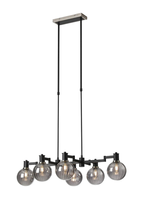 Adamson Swing Arm Telescopic Linear Pendant 6 x E14 Satin Nickel/Satin Black/Smoke Plated Round Segment Glass