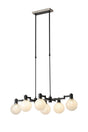 Adamson Swing Arm Telescopic Linear Pendant 6 x E14 Satin Nickel/Satin Black/White Round Speckled Glass