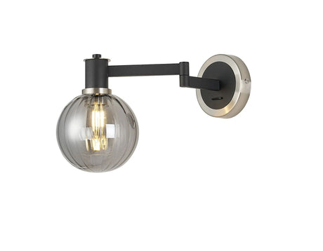 Adamson Adjustable Swing Arm Wall x 1 x E14 Satin Nickel/Satin Black/Smoke Plated Round Segment Glass