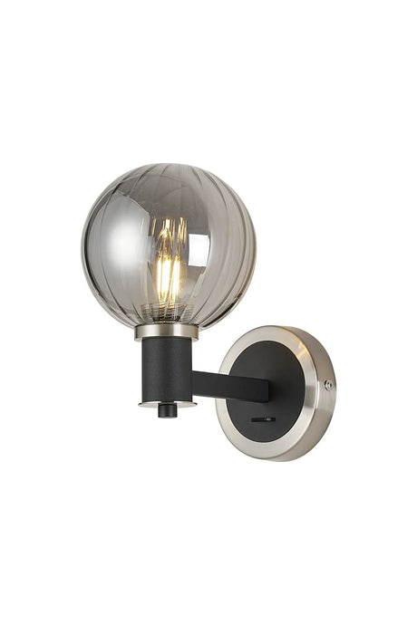 Adamson Wall x 1 x E14 Satin Nickel/Satin Black/Smoke Plated Round Segment Glass