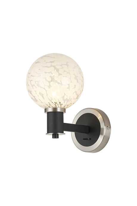 Adamson Wall x 1 x E14 Satin Nickel/Satin Black/White Round Speckled Glass