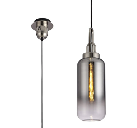 Allardyce 1 Light Pendant E27 With 16cm Cylinder Glass, Polished Nickel/Matt Black/Smoked/Clear
