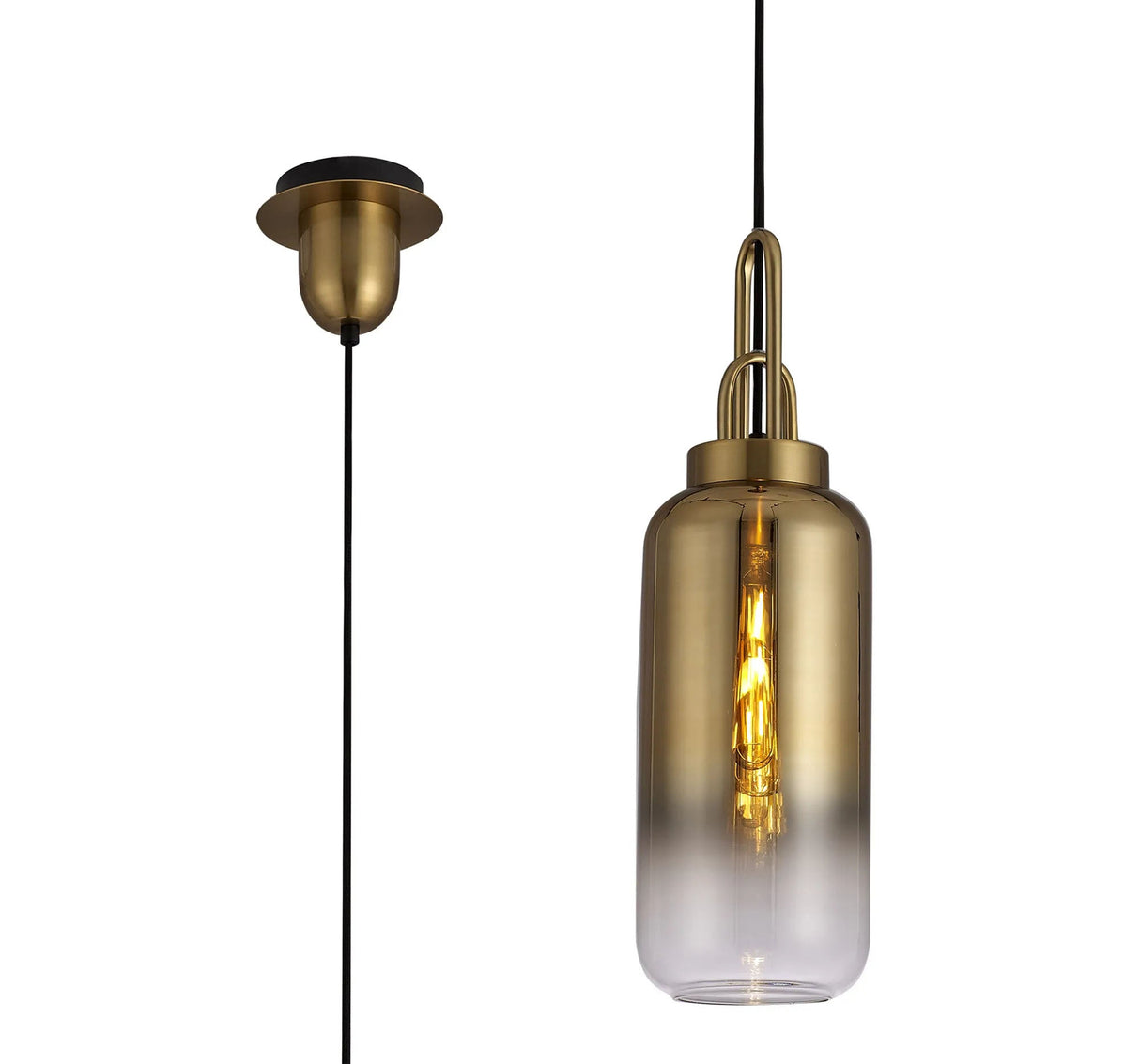 Allardyce 1 Light Pendant E27 With 16cm Cylinder Glass, Brass Gold/Matt Black/Clear