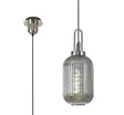 Allardyce 1 Light Pendant E27 With 20cm Tubular Ribbed Glass, Smoked Polished Nickel/Matt Black