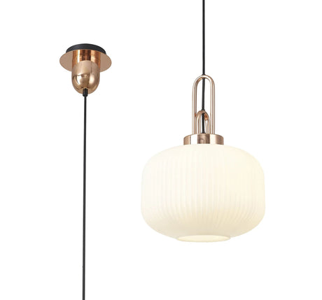 Allardyce 1 Light Pendant E27 With 30cm Pumpkin Shaped Ribbed Glass, Opal Copper/Matt Black