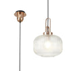 Allardyce 1 Light Pendant E27 With 30cm Pumpkin Shaped Ribbed Glass, Clear Copper/Matt Black