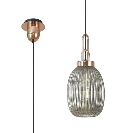 Allardyce 1 Light Pendant E27 With 20cm Almond Ribbed Glass, Smoked Copper/Matt Black