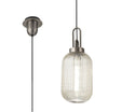 Allardyce 1 Light Pendant E27 20cm Tubular Ribbed Glass, Champagne Antique Silver/Black