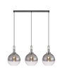 Allardyce Linear 3 Light Pendant E27 With 30cm Globe Glass, Smoked/Clear Polished Nickel/Matt Black