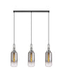 Allardyce Linear 3 Light Pendant E27 With 16cm Cylinder Glass, Smoked/Clear Polished Nickel/Matt Black