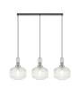 Allardyce Linear 3 Light Pendant E27, Polished Nickel/Matt Black With 30cm Pumpkin Shaped Ribbed Clear Glass