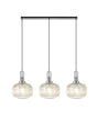 Allardyce Linear 3 Light Pendant E27, Polished Nickel/Matt Black With 30cm Pumpkin Shaped Ribbed Champagne Glass