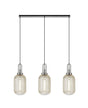 Allardyce Linear 3 Light Pendant E27 With 20cm Tubular Ribbed Glass, Champagne Polished Nickel/Matt Black