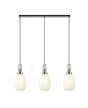 Allardyce Linear 3 Light Pendant E27 With 20cm Almond Ribbed Glass, Opal Polished Nickel/Matt Black
